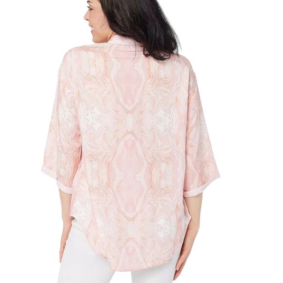 [B4] NWT Laurie Felt Easy TENCEL Top Shirt Pink Watercolor, Size XL - Picture 2 of 5
